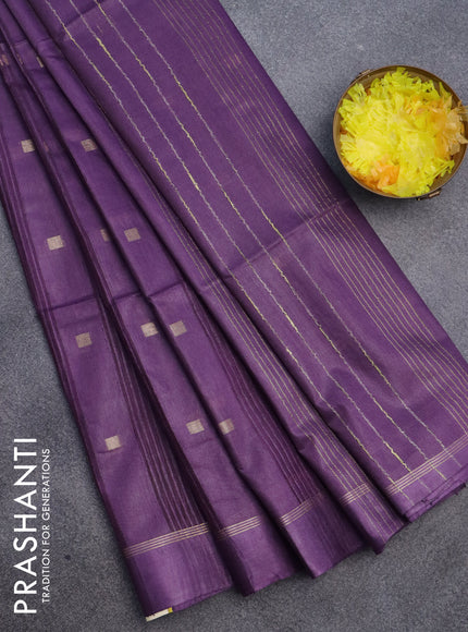 Semi bamboo saree purple with allover zari woven buttas and zari woven simple border