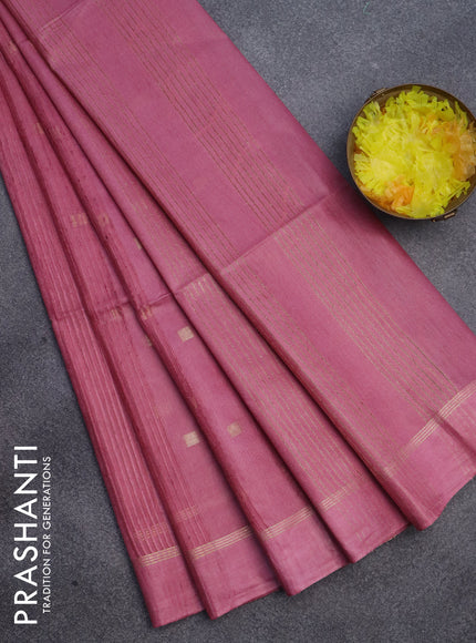 Semi bamboo saree peach pink with allover zari woven buttas and zari woven simple border