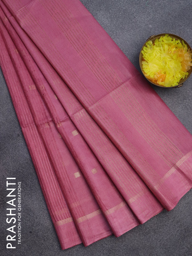 Semi bamboo saree peach pink with allover zari woven buttas and zari woven simple border