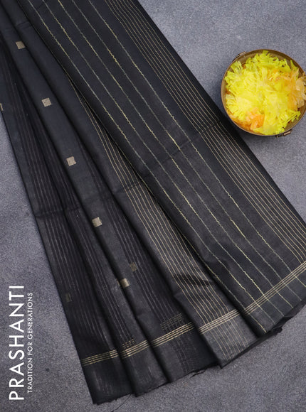 Semi bamboo saree black with allover zari woven buttas and zari woven simple border