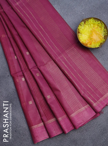 Semi bamboo saree magenta pink with allover zari woven buttas and zari woven simple border