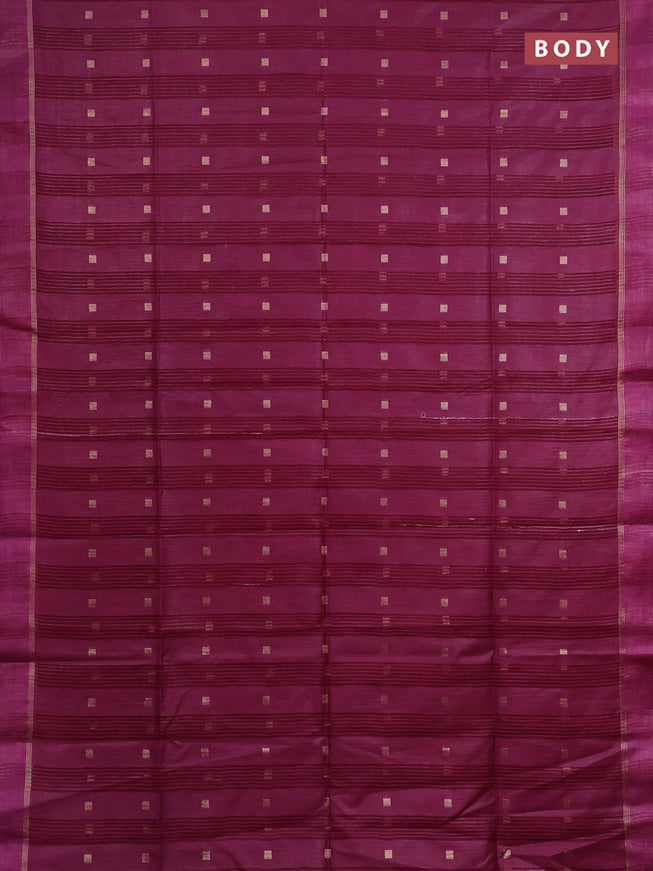 Semi bamboo saree magenta pink with allover zari woven buttas and zari woven simple border