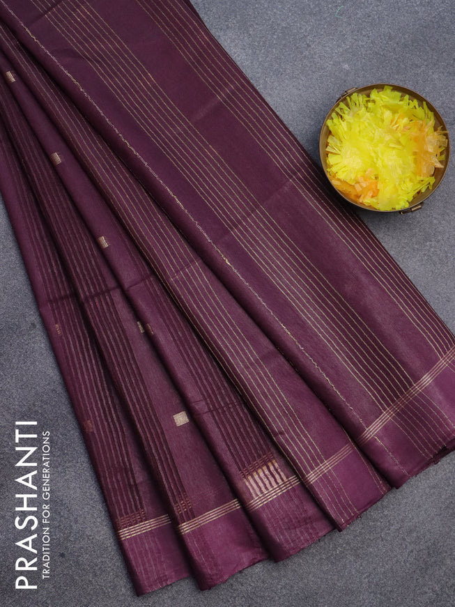 Semi bamboo saree wine shade with allover zari woven buttas and zari woven simple border