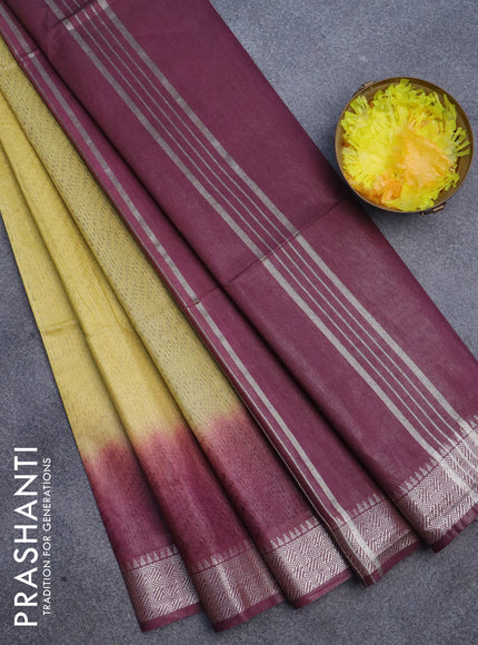 Semi bamboo saree yellow and wine shade with allover thread weaves and zari woven border