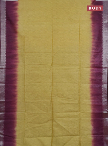 Semi bamboo saree yellow and wine shade with allover thread weaves and zari woven border