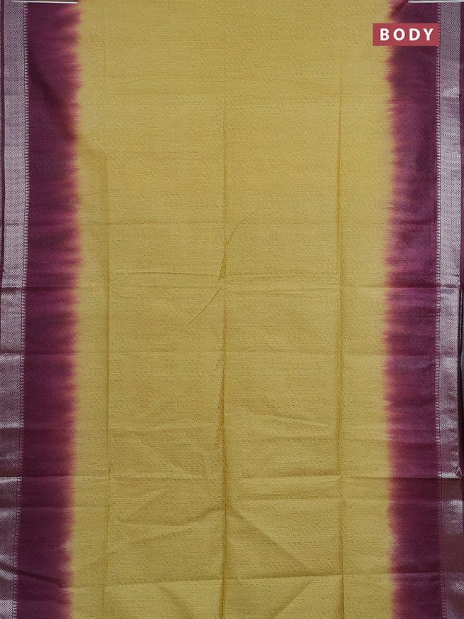 Semi bamboo saree yellow and wine shade with allover thread weaves and zari woven border