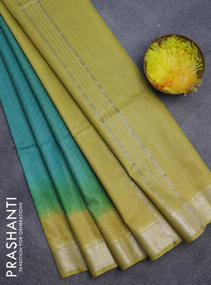 Semi bamboo saree teal blue and yellow with allover thread weaves and zari woven border