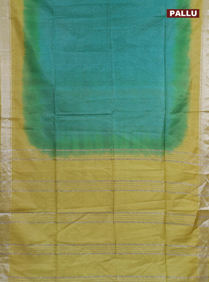 Semi bamboo saree teal blue and yellow with allover thread weaves and zari woven border