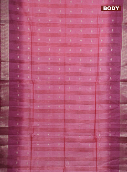 Semi bamboo saree peach pink shade and maroon shade with zari woven buttas and zari woven border