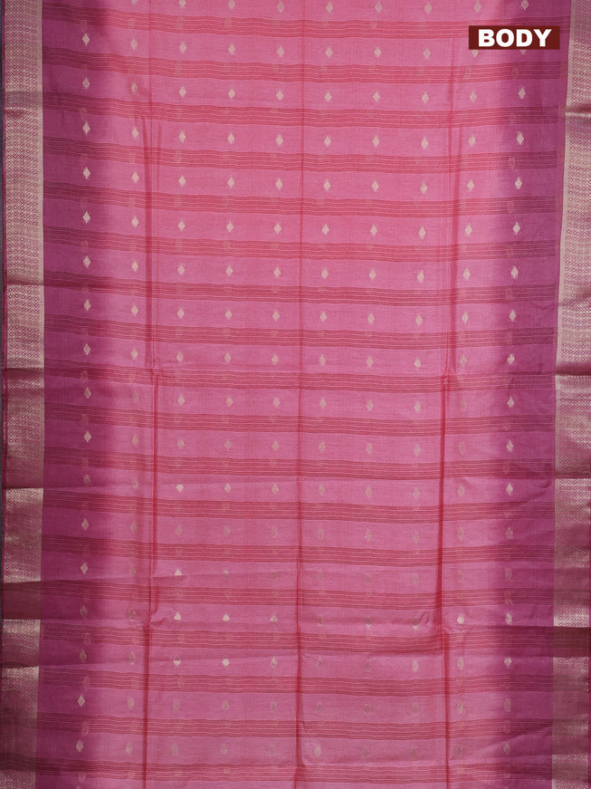 Semi bamboo saree peach pink shade and maroon shade with zari woven buttas and zari woven border