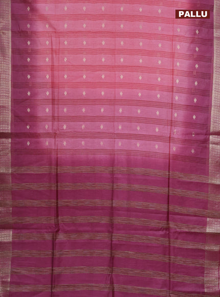 Semi bamboo saree peach pink shade and maroon shade with zari woven buttas and zari woven border