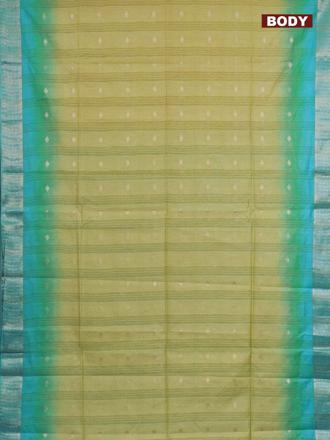 Semi bamboo saree yellow and light blue with zari woven buttas and zari woven border