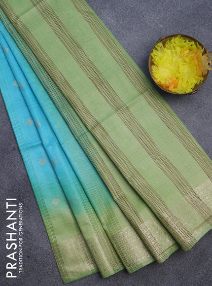 Semi bamboo saree light blue and light green with zari woven buttas and zari woven border