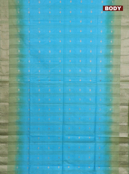 Semi bamboo saree light blue and light green with zari woven buttas and zari woven border