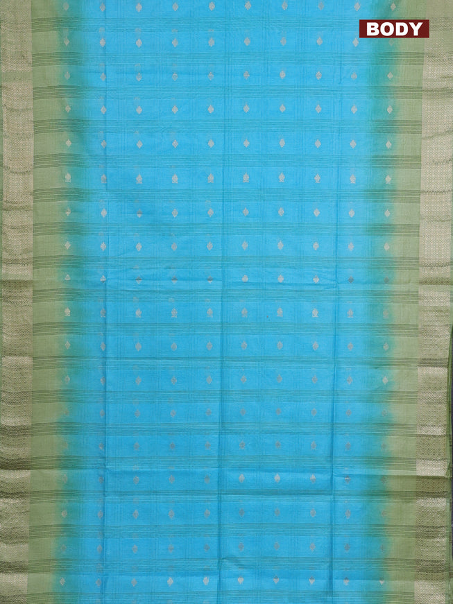 Semi bamboo saree light blue and light green with zari woven buttas and zari woven border