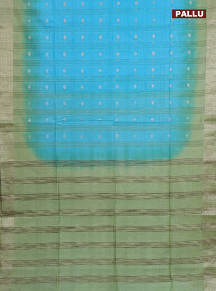 Semi bamboo saree light blue and light green with zari woven buttas and zari woven border