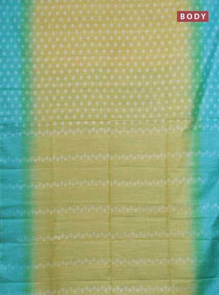 Semi bamboo saree yellow and teal blue with thread woven buttas in borderless style