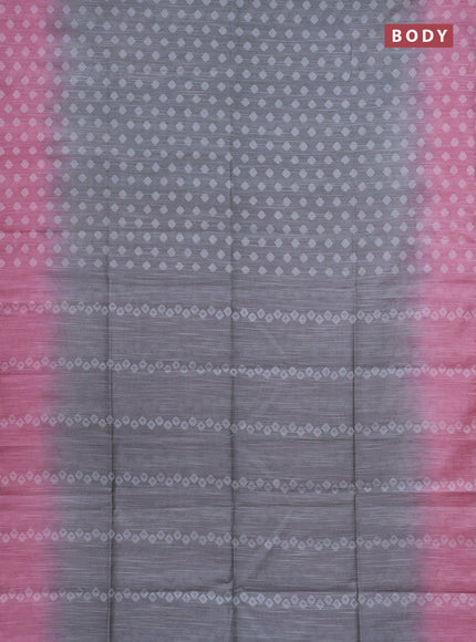 Semi bamboo saree grey and light pink with thread woven buttas in borderless style