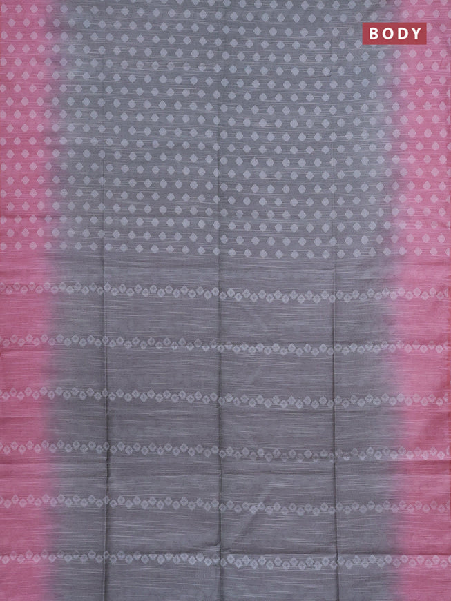 Semi bamboo saree grey and light pink with thread woven buttas in borderless style