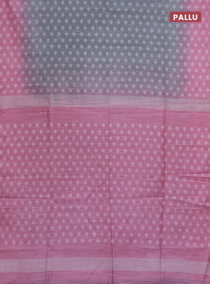 Semi bamboo saree grey and light pink with thread woven buttas in borderless style