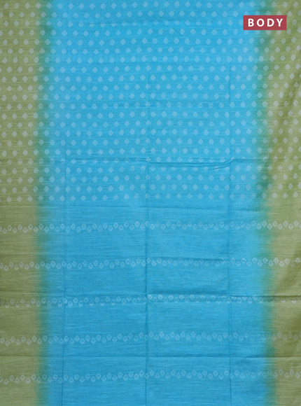 Semi bamboo saree light blue and light green with thread woven buttas in borderless style