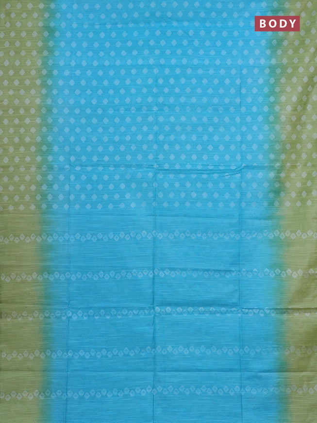 Semi bamboo saree light blue and light green with thread woven buttas in borderless style