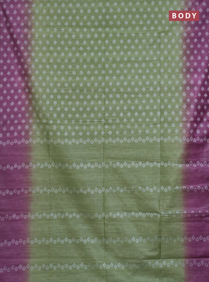 Semi bamboo saree light green and mauve pink with thread woven buttas in borderless style