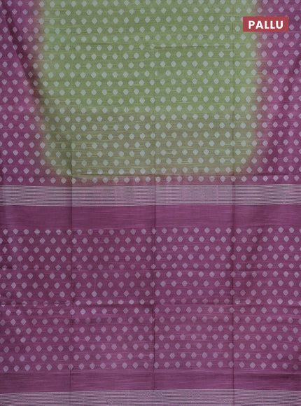 Semi bamboo saree light green and mauve pink with thread woven buttas in borderless style