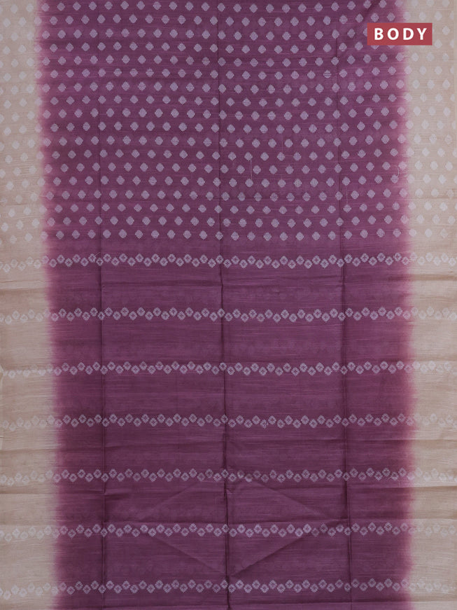 Semi bamboo saree mauve pink and sandal with thread woven buttas in borderless style