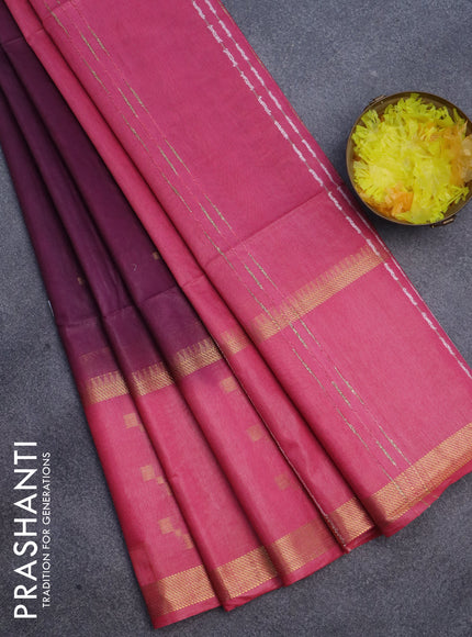 Semi bamboo saree deep purple and pink with zari woven butttas and rettpet zari woven butta border