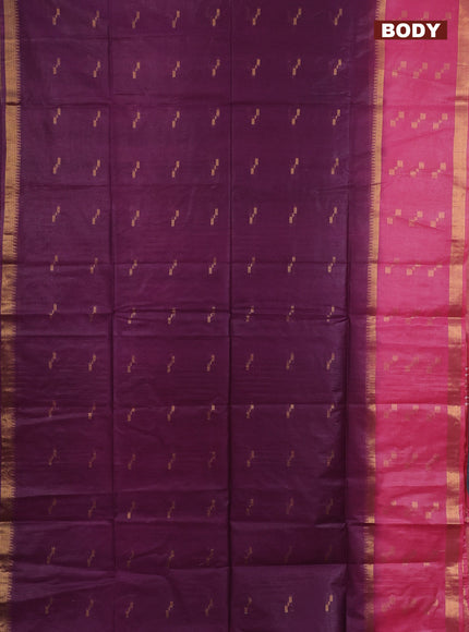 Semi bamboo saree deep purple and pink with zari woven butttas and rettpet zari woven butta border