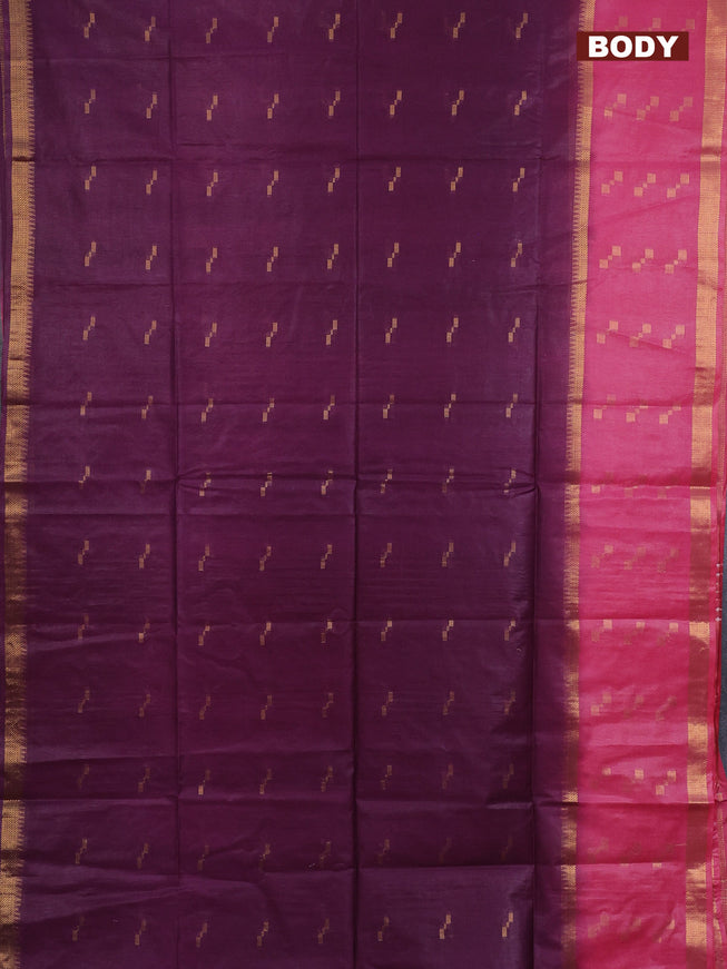 Semi bamboo saree deep purple and pink with zari woven butttas and rettpet zari woven butta border