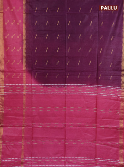 Semi bamboo saree deep purple and pink with zari woven butttas and rettpet zari woven butta border