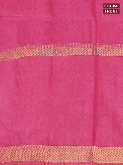 Semi bamboo saree deep purple and pink with zari woven butttas and rettpet zari woven butta border