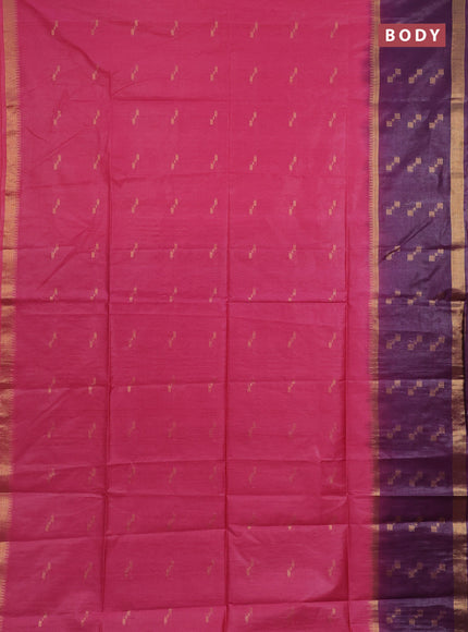 Semi bamboo saree pink and deep purple with zari woven butttas and rettpet zari woven butta border