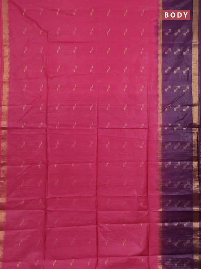 Semi bamboo saree pink and deep purple with zari woven butttas and rettpet zari woven butta border