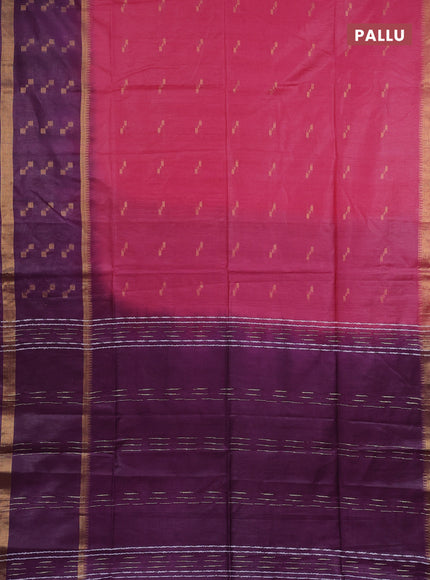 Semi bamboo saree pink and deep purple with zari woven butttas and rettpet zari woven butta border