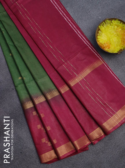 Semi bamboo saree green and maroon with zari woven butttas and rettpet zari woven butta border