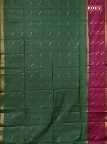 Semi bamboo saree green and maroon with zari woven butttas and rettpet zari woven butta border