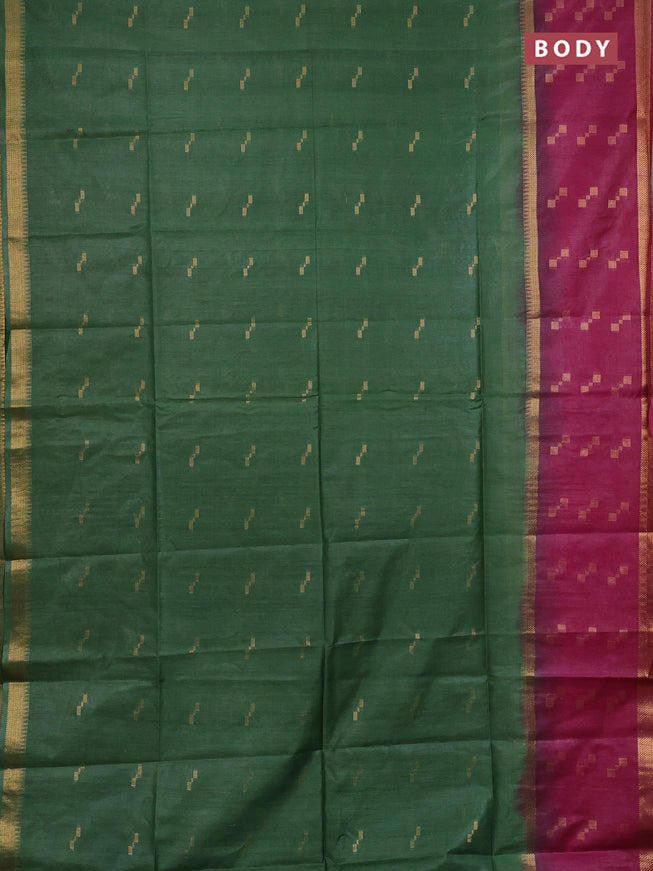 Semi bamboo saree green and maroon with zari woven butttas and rettpet zari woven butta border