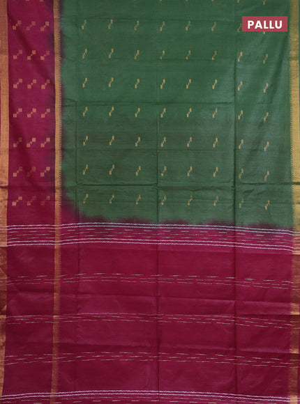 Semi bamboo saree green and maroon with zari woven butttas and rettpet zari woven butta border