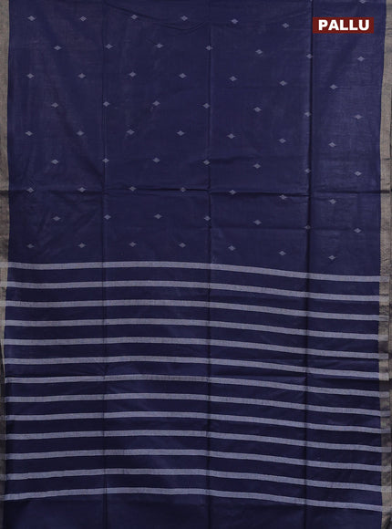 Semi bamboo saree peacock blue with allover thread woven buttas and small zari woven border