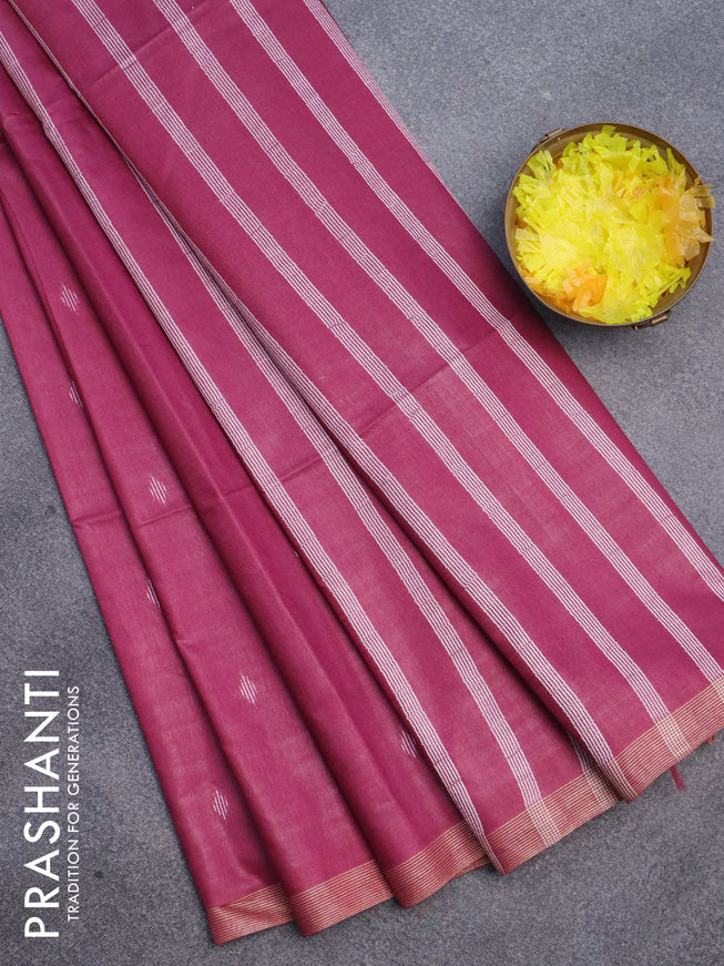 Semi bamboo saree magenta pink with allover thread woven buttas and small zari woven border