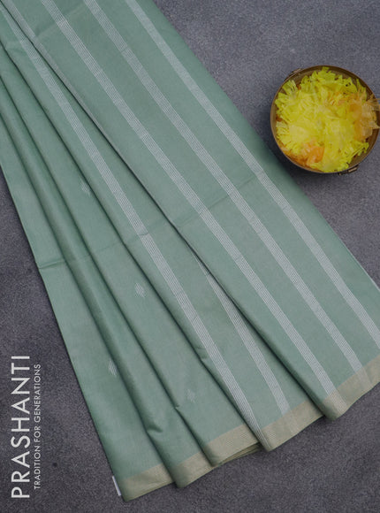 Semi bamboo saree pastel blue with allover thread woven buttas and small zari woven border