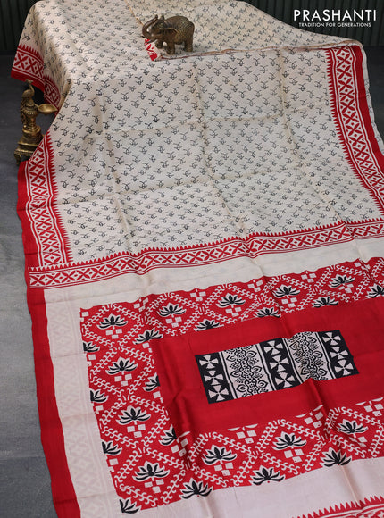 Bishnupuri silk saree sandal and red with butta prints and printed border