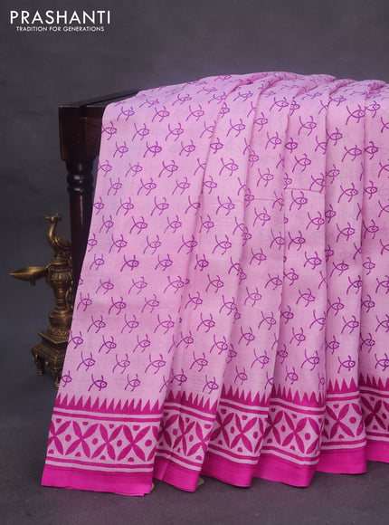 Bishnupuri silk saree light pink and pink with butta prints and printed border