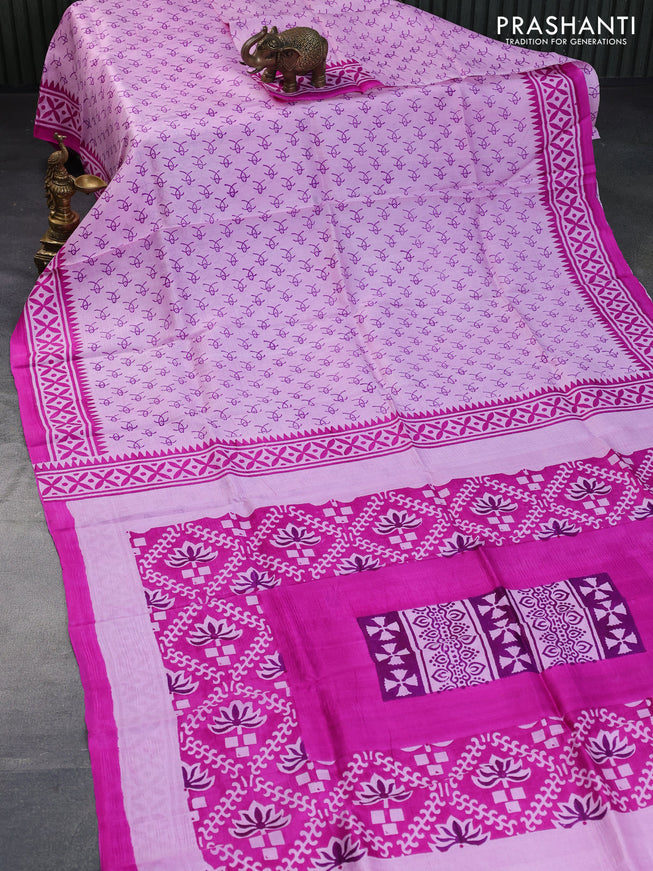 Bishnupuri silk saree light pink and pink with butta prints and printed border