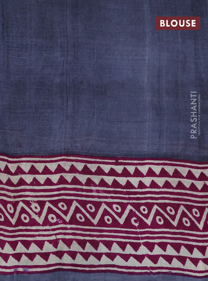 Bishnupuri silk saree grey and off white purple with plain body and long printed border