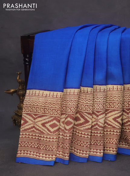 Bishnupuri silk saree blue and cream brown with plain body and long printed border