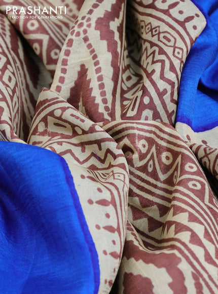 Bishnupuri silk saree blue and cream brown with plain body and long printed border